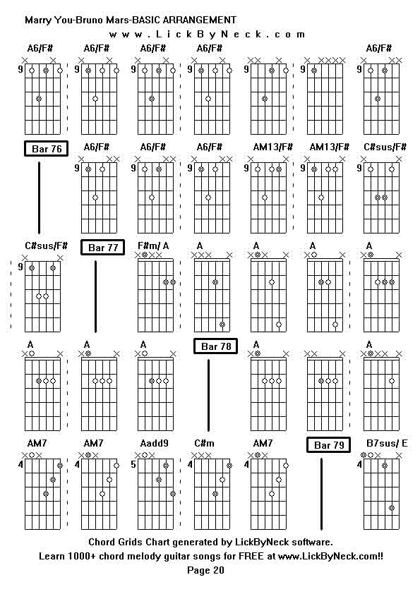 Chord Grids Chart of chord melody fingerstyle guitar song-Marry You-Bruno Mars-BASIC ARRANGEMENT,generated by LickByNeck software.